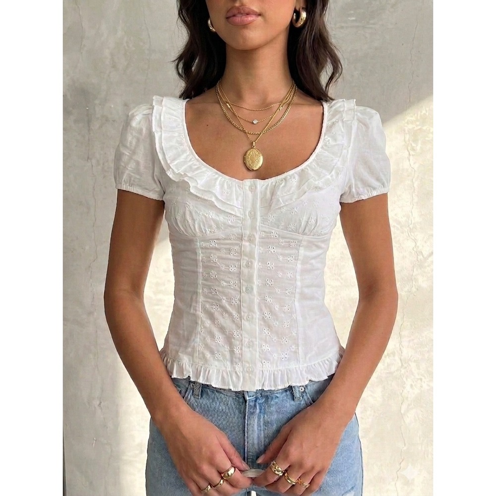 Princess Polly White Caryann Eyelet Cotton Milkmaid Cottagecore  US 6 Top